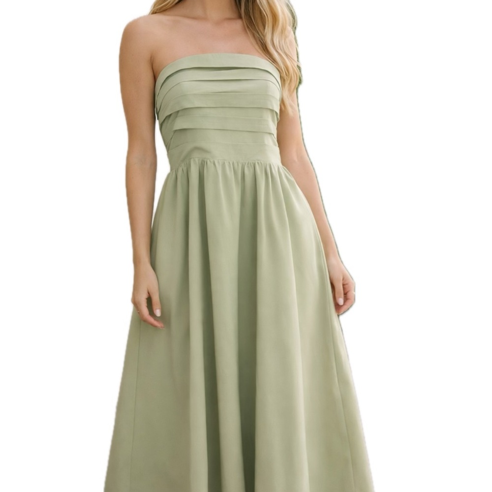 WAYF Summer Strapless Cotton Midi Dress Size Medium Green